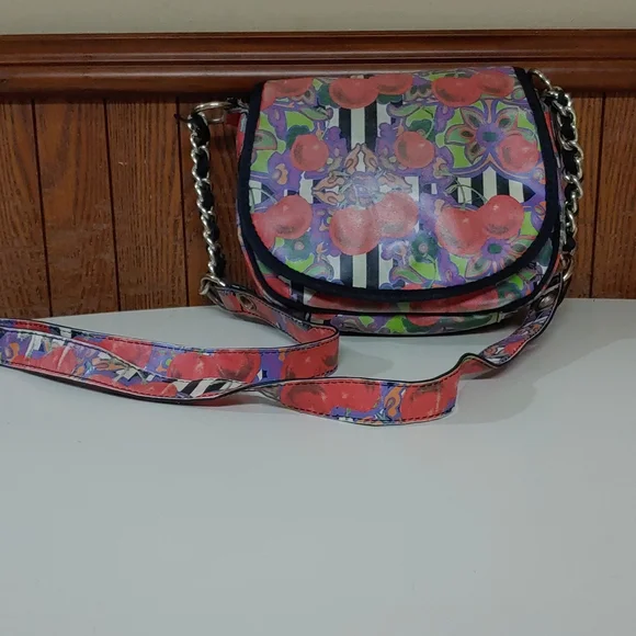 Betsey Johnson Cherries and Stripes Crossbody Saddle Bag - Picture 1 of 17